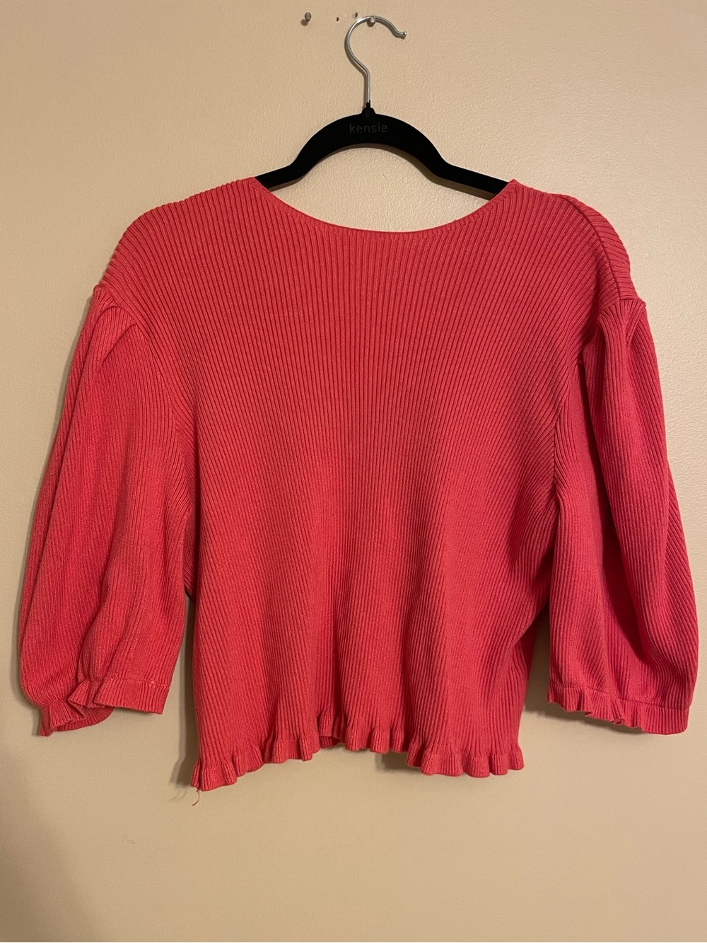 Marc New York ribbed knit crop top puff sleeves lettuce hem size XL